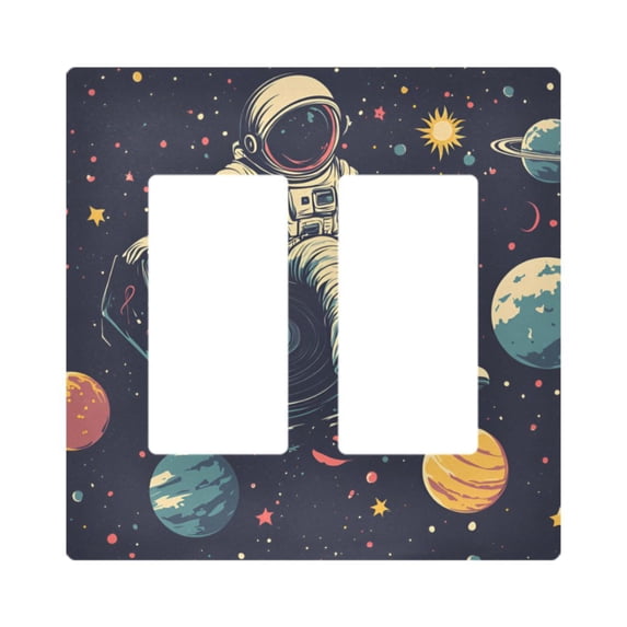 Yayeee Rocker Switch Wall Plate 2-Gang 4.7"x4.6" Home Decorative Outlet Cover, Astronaut Space