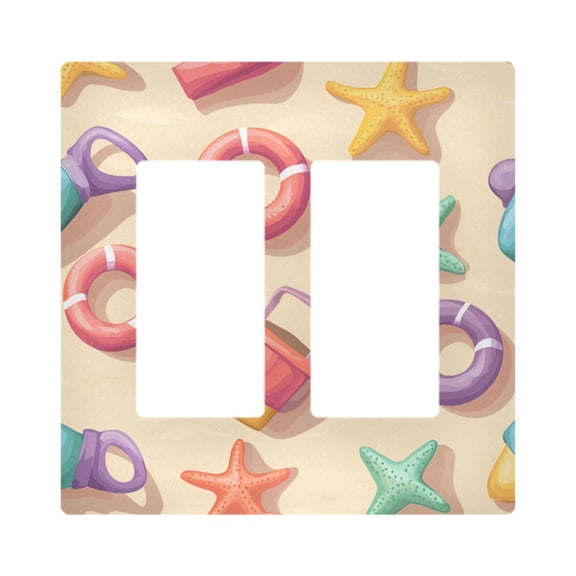 Yayeee Rocker Switch Wall Plate 2-Gang 4.7"x4.6" Home Decorative Outlet Cover, Beach Toys Pattern