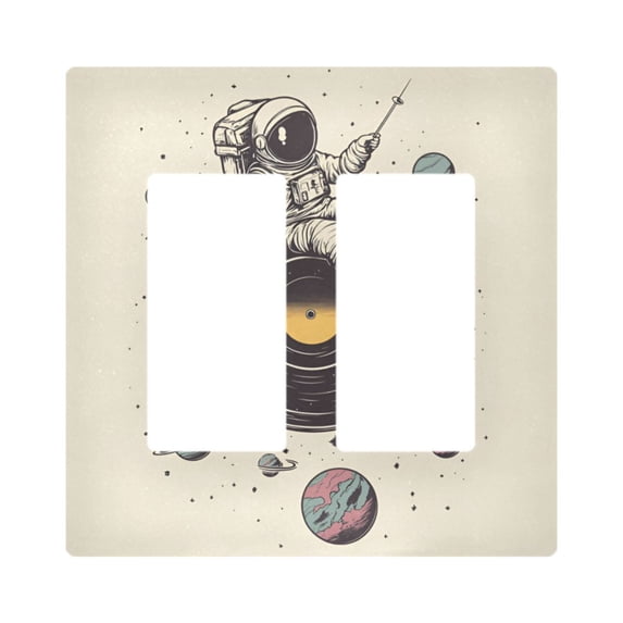 Yayeee Rocker Switch Wall Plate 2-Gang 4.7"x4.6" Home Decorative Outlet Cover, Beige Astronaut Planet