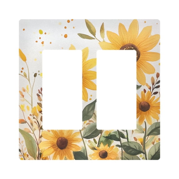 Yayeee Rocker Switch Wall Plate 2-Gang 4.7"x4.6" Home Decorative Outlet Cover, Beige Sunflowers