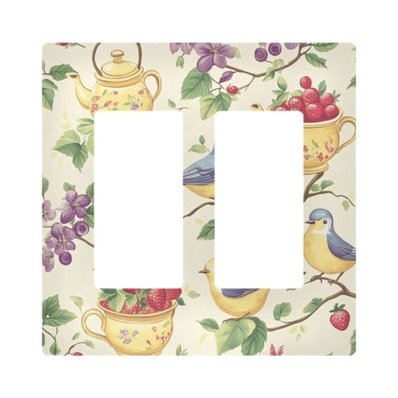 Yayeee Rocker Switch Wall Plate 2-Gang 4.7"x4.6" Home Decorative Outlet Cover, Birds with Strawberries
