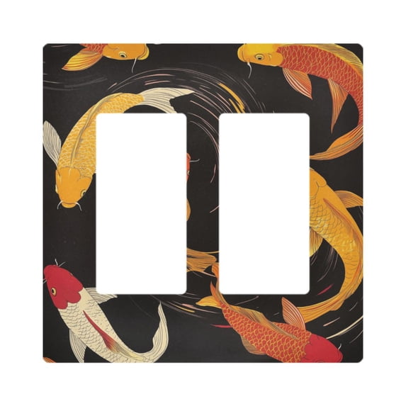Yayeee Rocker Switch Wall Plate 2-Gang 4.7"x4.6" Home Decorative Outlet Cover, Black Fish Pattern