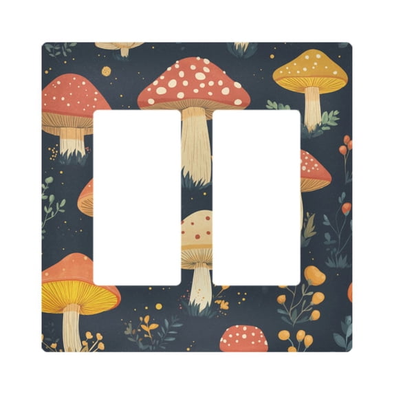 Yayeee Rocker Switch Wall Plate 2-Gang 4.7"x4.6" Home Decorative Outlet Cover, Black Mushroom Pattern