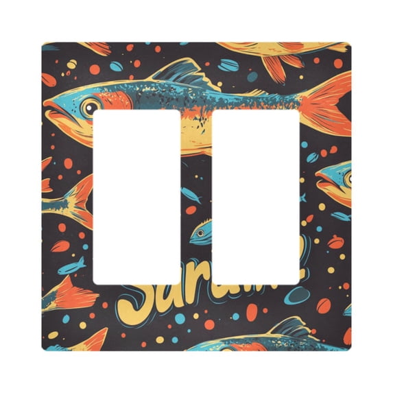 Yayeee Rocker Switch Wall Plate 2-Gang 4.7"x4.6" Home Decorative Outlet Cover, Black Sardines Pattern