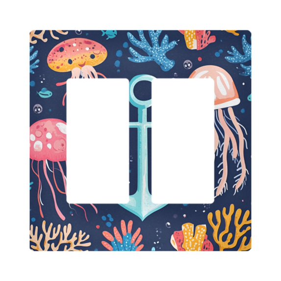 Yayeee Rocker Switch Wall Plate 2-Gang 4.7"x4.6" Home Decorative Outlet Cover, Blue Anchor