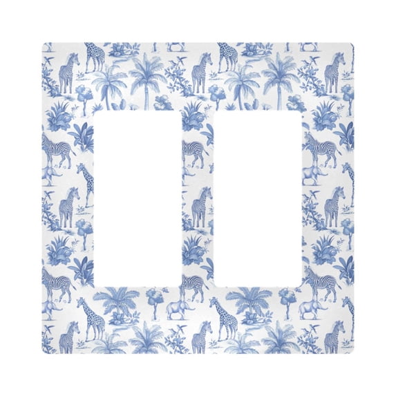Yayeee Rocker Switch Wall Plate 2-Gang 4.7"x4.6" Home Decorative Outlet Cover, Blue Animals Pattern