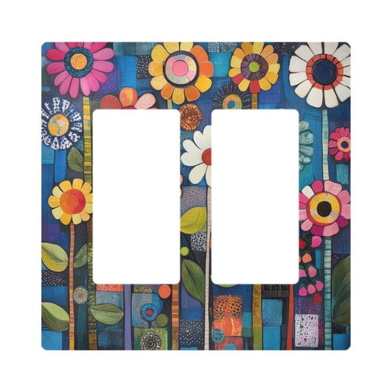 Yayeee Rocker Switch Wall Plate 2-Gang 4.7"x4.6" Home Decorative Outlet Cover, Blue Colorful Flowers