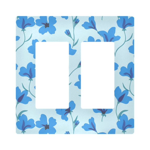 Yayeee Rocker Switch Wall Plate 2-Gang 4.7"x4.6" Home Decorative Outlet Cover, Blue Flowers Pattern