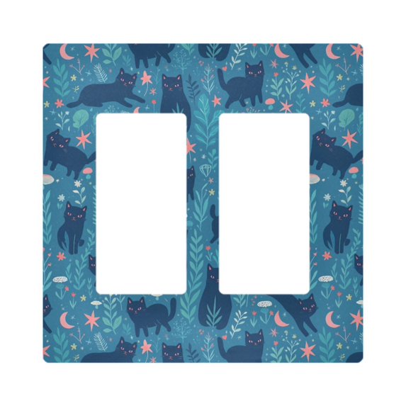 Yayeee Rocker Switch Wall Plate 2-Gang 4.7"x4.6" Home Decorative Outlet Cover, Blue Forest Cat Pattern
