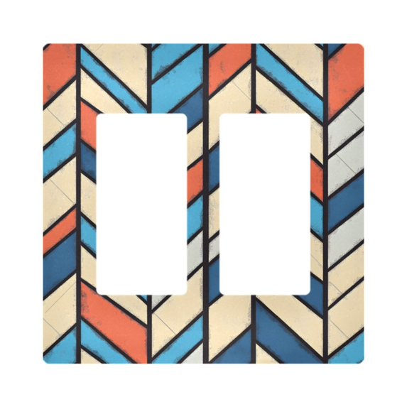Yayeee Rocker Switch Wall Plate 2-Gang 4.7"x4.6" Home Decorative Outlet Cover, Blue Geometric