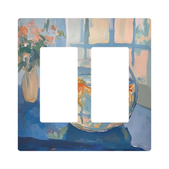 Yayeee Rocker Switch Wall Plate 2-Gang 4.7"x4.6" Home Decorative Outlet Cover, Blue Goldfish