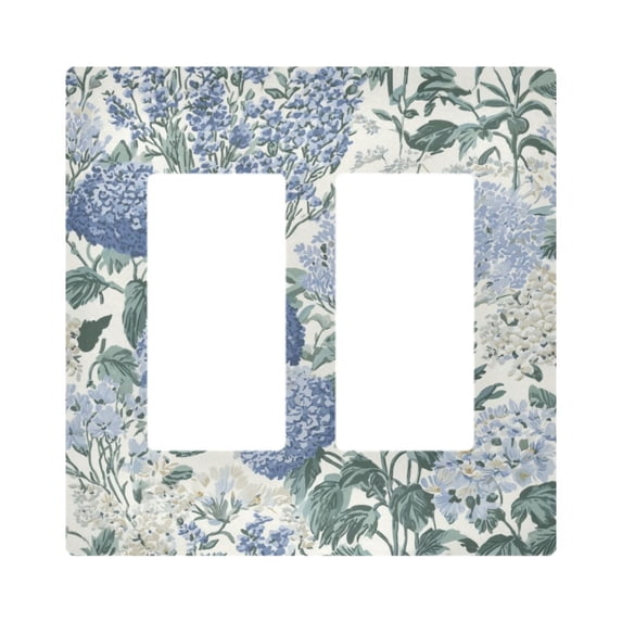 Yayeee Rocker Switch Wall Plate 2-Gang 4.7"x4.6" Home Decorative Outlet Cover, Blue Hydrangeas Pattern