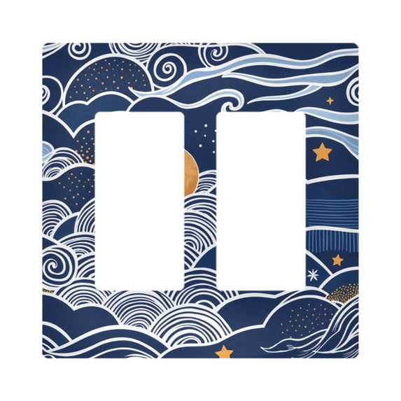 Yayeee Rocker Switch Wall Plate 2-Gang 4.7"x4.6" Home Decorative Outlet Cover, Blue Night Sky