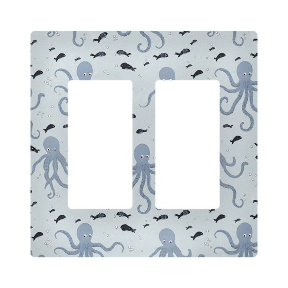Yayeee Rocker Switch Wall Plate 2-Gang 4.7"x4.6" Home Decorative Outlet Cover, Blue Octopus Pattern