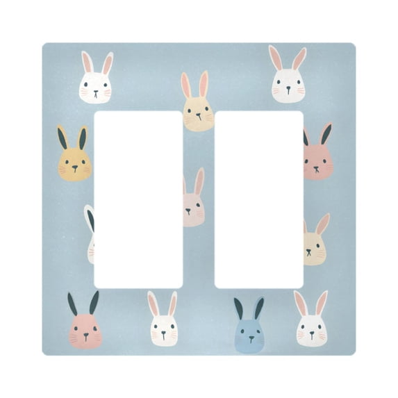 Yayeee Rocker Switch Wall Plate 2-Gang 4.7"x4.6" Home Decorative Outlet Cover, Blue Rabbits