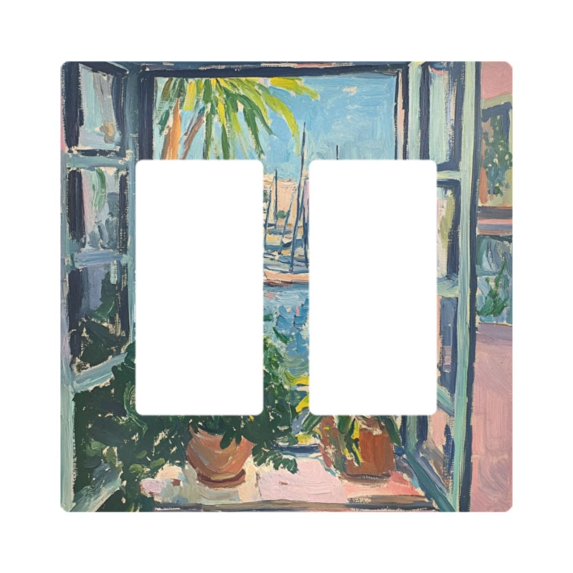 Yayeee Rocker Switch Wall Plate 2-Gang 4.7"x4.6" Home Decorative Outlet Cover, Blue Sea Boat