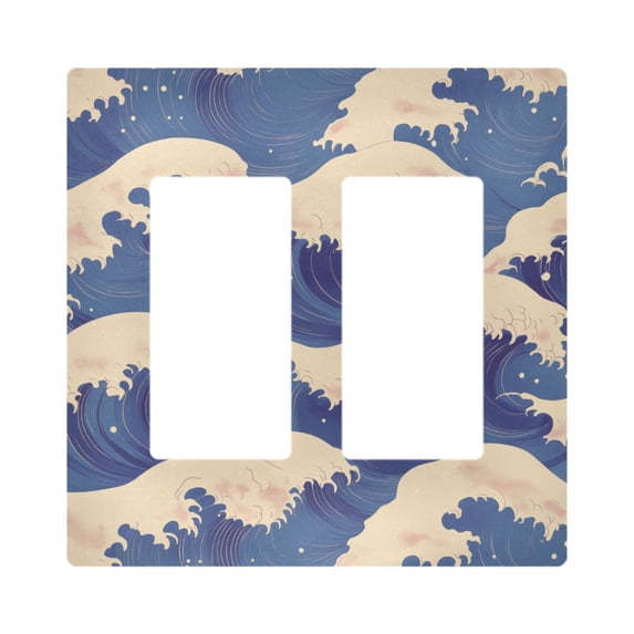 Yayeee Rocker Switch Wall Plate 2-Gang 4.7"x4.6" Home Decorative Outlet Cover, Blue Wave Pattern