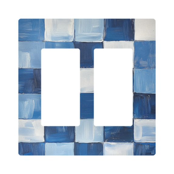 Yayeee Rocker Switch Wall Plate 2-Gang 4.7"x4.6" Home Decorative Outlet Cover, Blue and Gray Plaid Pattern