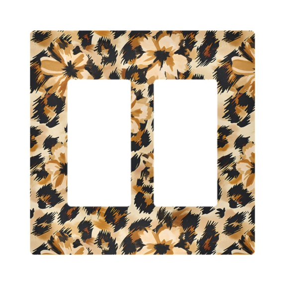 Yayeee Rocker Switch Wall Plate 2-Gang 4.7"x4.6" Home Decorative Outlet Cover, Brown Floral Leopard Pattern