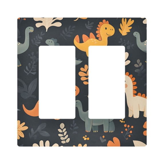 Yayeee Rocker Switch Wall Plate 2-Gang 4.7"x4.6" Home Decorative Outlet Cover, Cartoon Dinosaur