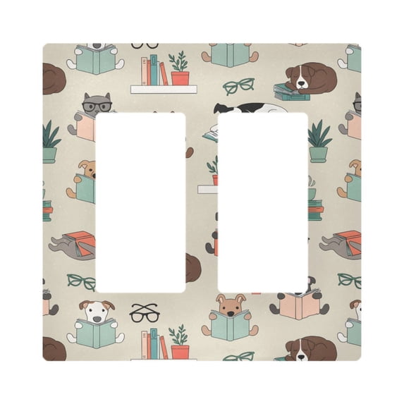 Yayeee Rocker Switch Wall Plate 2-Gang 4.7"x4.6" Home Decorative Outlet Cover, Cartoon Dog Reading Pattern
