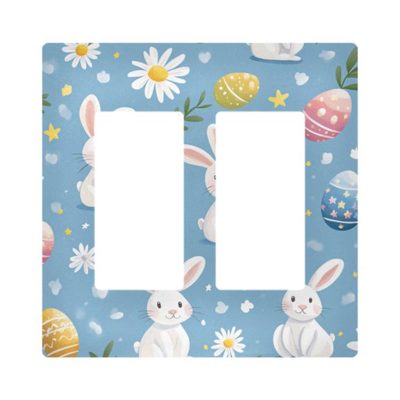 Yayeee Rocker Switch Wall Plate 2-Gang 4.7"x4.6" Home Decorative Outlet Cover, Cartoon Easter Bunnies