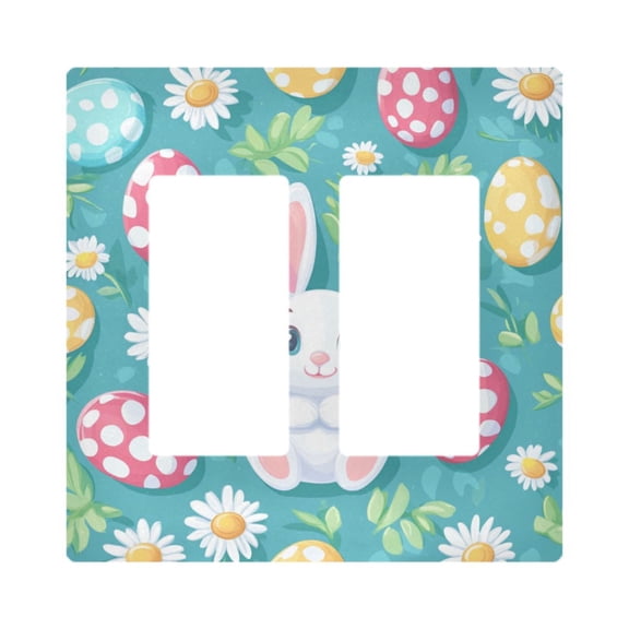 Yayeee Rocker Switch Wall Plate 2-Gang 4.7"x4.6" Home Decorative Outlet Cover, Cartoon Easter Bunny