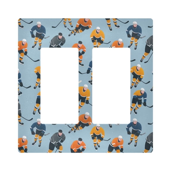 Yayeee Rocker Switch Wall Plate 2-Gang 4.7"x4.6" Home Decorative Outlet Cover, Cartoon Hockey Pattern