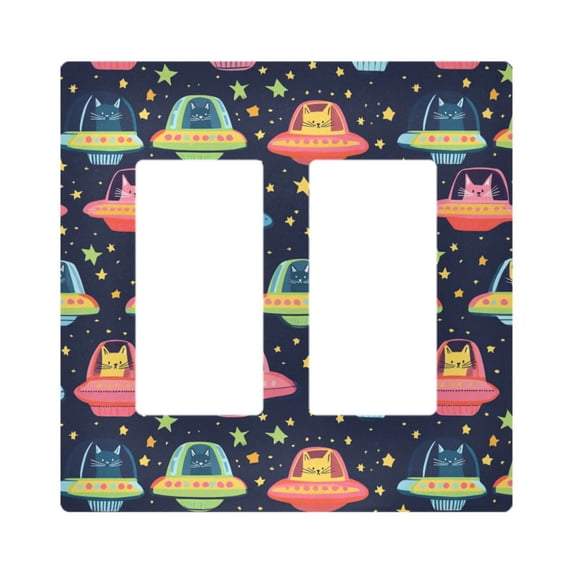Yayeee Rocker Switch Wall Plate 2-Gang 4.7"x4.6" Home Decorative Outlet Cover, Cartoon Space Cat