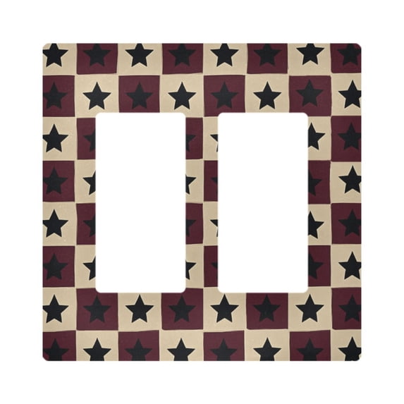Yayeee Rocker Switch Wall Plate 2-Gang 4.7"x4.6" Home Decorative Outlet Cover, Checkered Stars Pattern