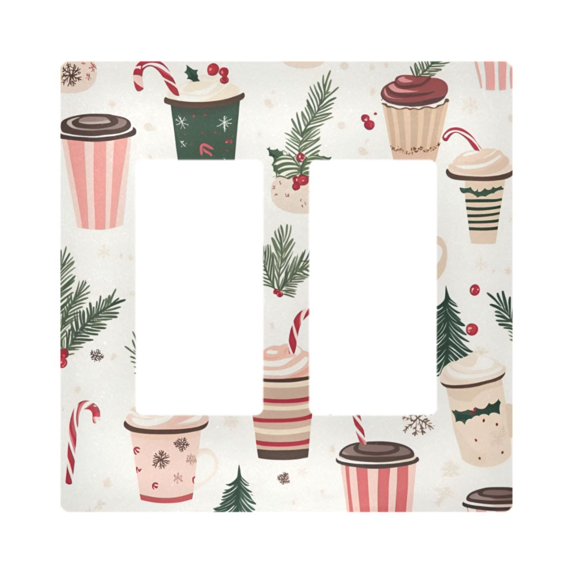 Yayeee Rocker Switch Wall Plate 2-Gang 4.7"x4.6" Home Decorative Outlet Cover, Christmas Cups