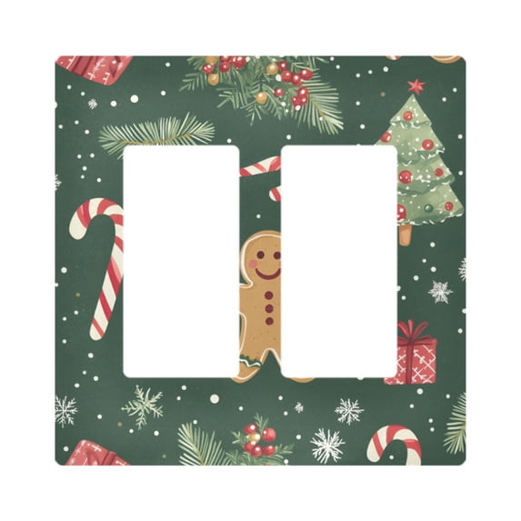 Yayeee Rocker Switch Wall Plate 2-Gang 4.7"x4.6" Home Decorative Outlet Cover, Christmas Gingerbread
