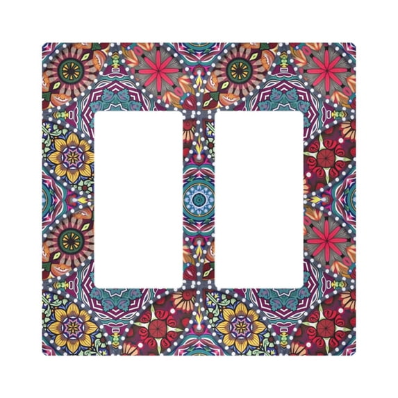 Yayeee Rocker Switch Wall Plate 2-Gang 4.7"x4.6" Home Decorative Outlet Cover, Colorful Mandala Pattern