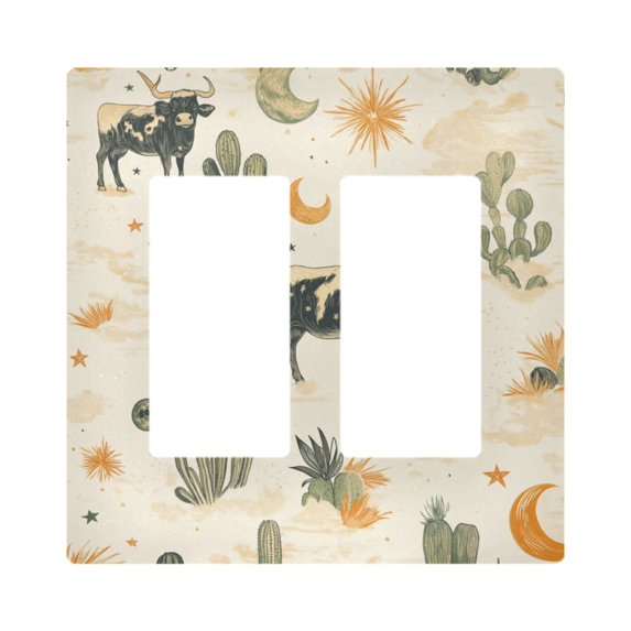 Yayeee Rocker Switch Wall Plate 2-Gang 4.7"x4.6" Home Decorative Outlet Cover, Cowboy Pattern