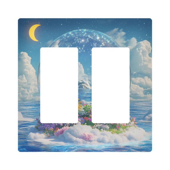 Yayeee Rocker Switch Wall Plate 2-Gang 4.7"x4.6" Home Decorative Outlet Cover, Crystal Ocean