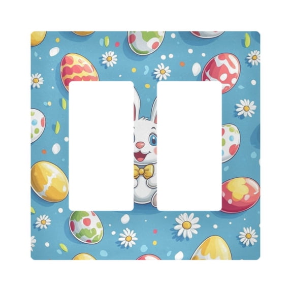 Yayeee Rocker Switch Wall Plate 2-Gang 4.7"x4.6" Home Decorative Outlet Cover, Easter Bunny Pattern