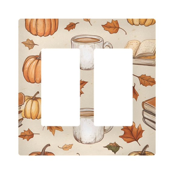 Yayeee Rocker Switch Wall Plate 2-Gang 4.7"x4.6" Home Decorative Outlet Cover, Fall Mug Pattern