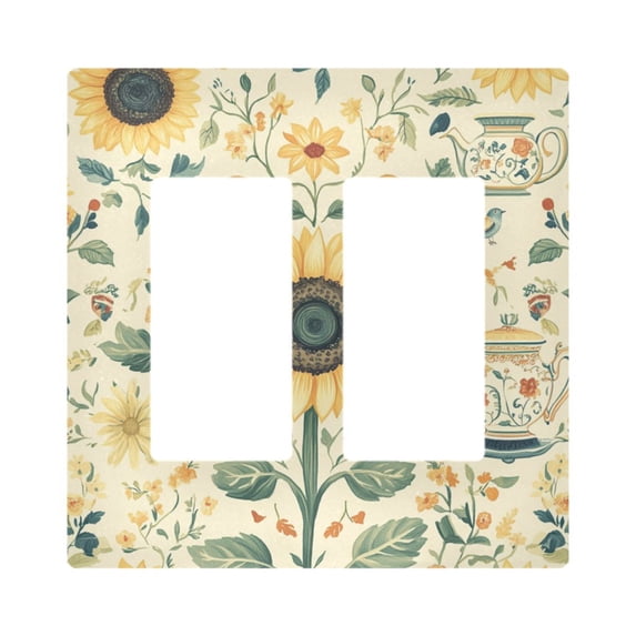 Yayeee Rocker Switch Wall Plate 2-Gang 4.7"x4.6" Home Decorative Outlet Cover, Floral Birds Pattern
