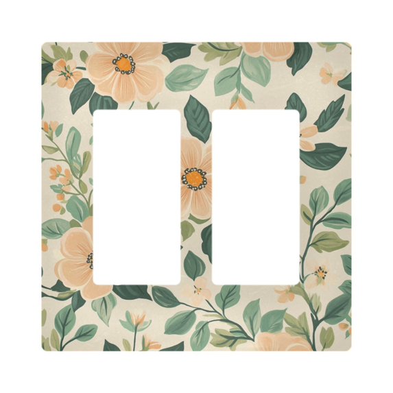Yayeee Rocker Switch Wall Plate 2-Gang 4.7"x4.6" Home Decorative Outlet Cover, Floral Design