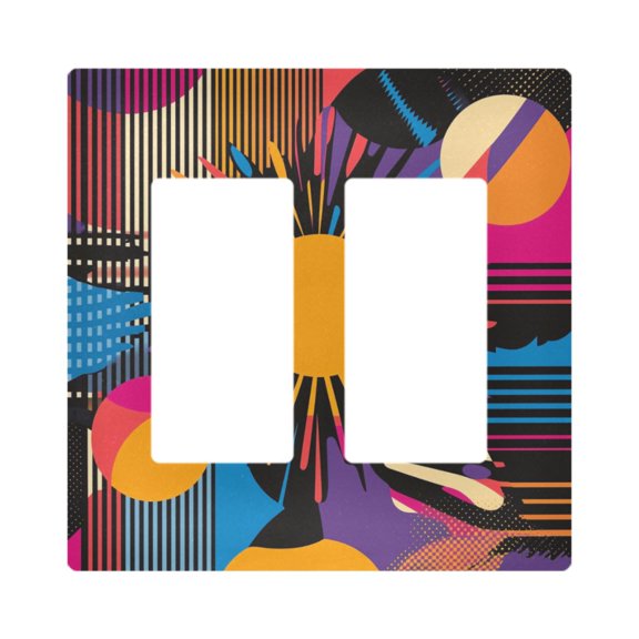 Yayeee Rocker Switch Wall Plate 2-Gang 4.7"x4.6" Home Decorative Outlet Cover, Futuristic Circles
