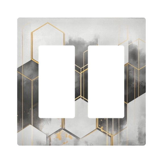Yayeee Rocker Switch Wall Plate 2-Gang 4.7"x4.6" Home Decorative Outlet Cover, Gray Hexagons