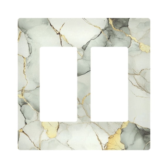 Yayeee Rocker Switch Wall Plate 2-Gang 4.7"x4.6" Home Decorative Outlet Cover, Gray Marble Pattern