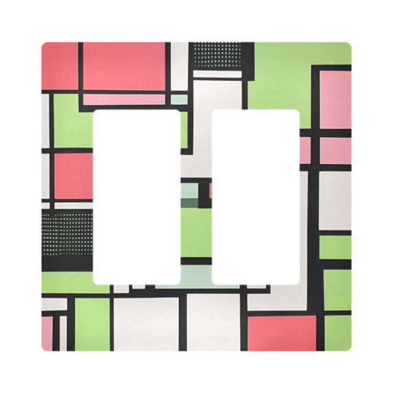Yayeee Rocker Switch Wall Plate 2-Gang 4.7"x4.6" Home Decorative Outlet Cover, Green Abstract Geometric