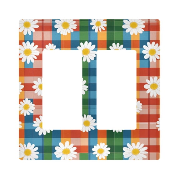 Yayeee Rocker Switch Wall Plate 2-Gang 4.7"x4.6" Home Decorative Outlet Cover, Green Checkered Daisy