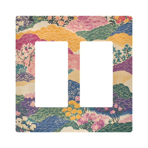 Yayeee Rocker Switch Wall Plate 2-Gang 4.7"x4.6" Home Decorative Outlet Cover, Green Floral Wave