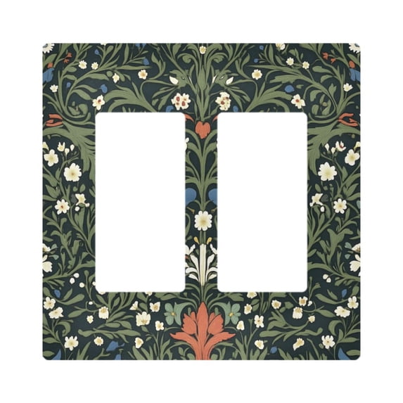 Yayeee Rocker Switch Wall Plate 2-Gang 4.7"x4.6" Home Decorative Outlet Cover, Green Flowers Pattern