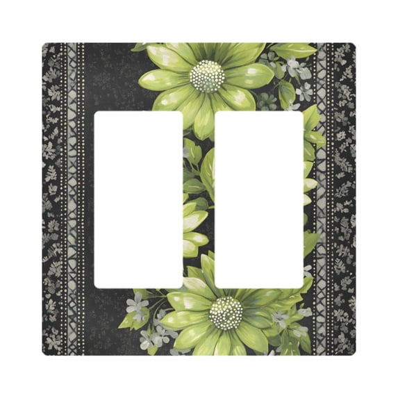 Yayeee Rocker Switch Wall Plate 2-Gang 4.7"x4.6" Home Decorative Outlet Cover, Green Flowers