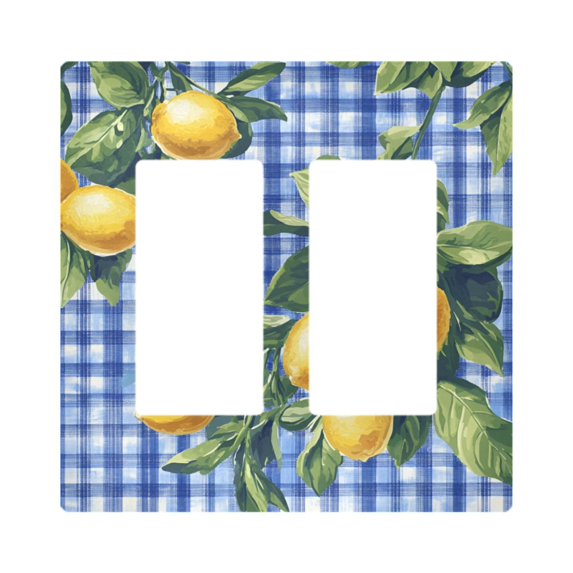 Yayeee Rocker Switch Wall Plate 2-Gang 4.7"x4.6" Home Decorative Outlet Cover, Green Lemon Plaid