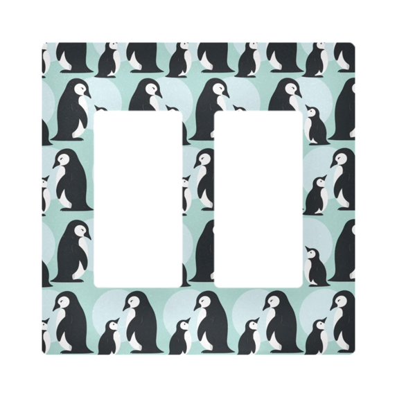 Yayeee Rocker Switch Wall Plate 2-Gang 4.7"x4.6" Home Decorative Outlet Cover, Green Penguins Pattern