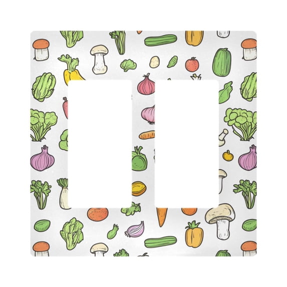 Yayeee Rocker Switch Wall Plate 2-Gang 4.7"x4.6" Home Decorative Outlet Cover, Green Vegetables Pattern